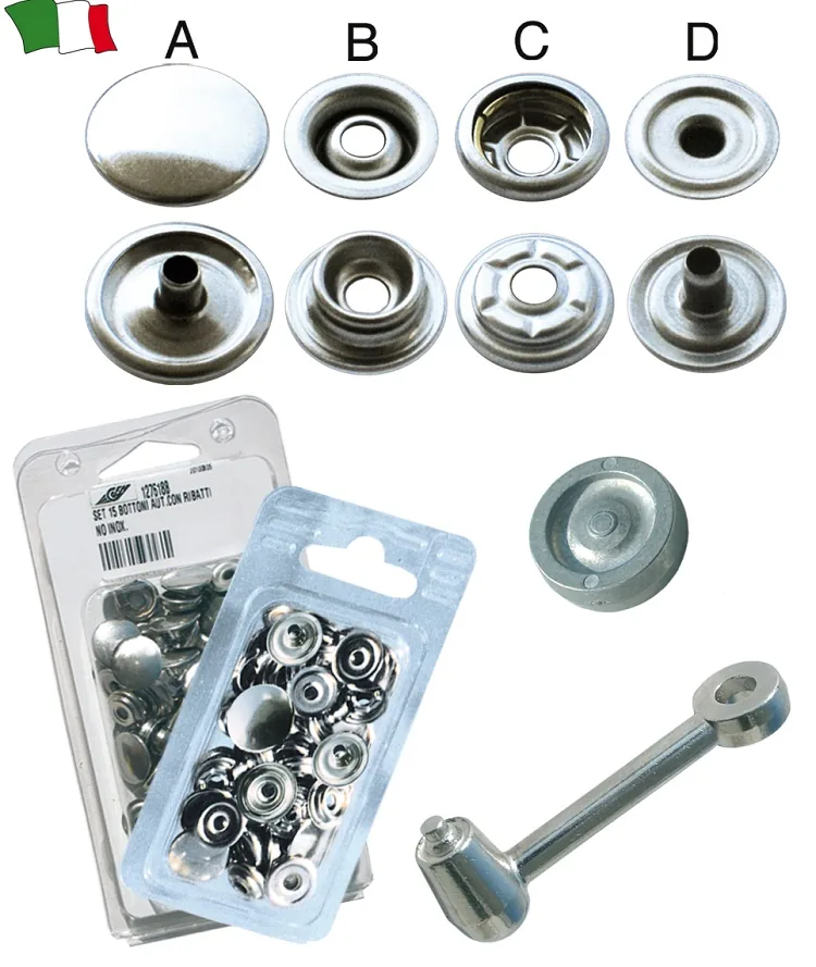 BOTÓN DE PRESIÓN INOXIDABLE BLÍSTER 15 UNIDADES CON REMACHE