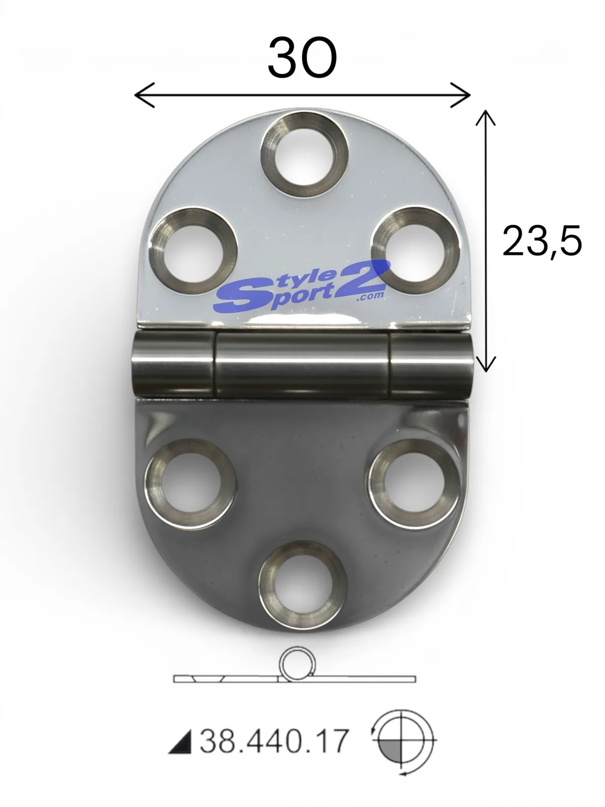 HINGE 47X30MM AISI 316 STAINLESS STEEL, mirror-polished.