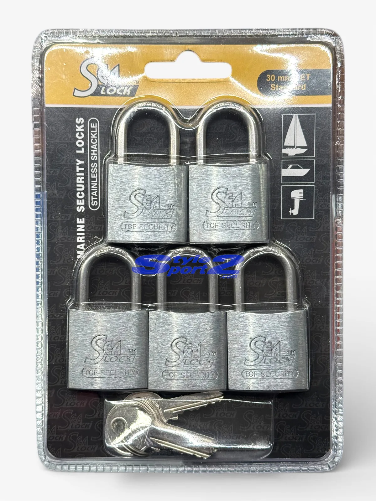 JEU DE 5 CADENAS ENTIÈREMENT EN INOX M.30 AVEC UNE SEULE CLÉ