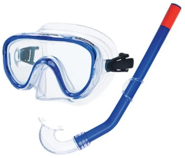MARINA MASKE + SILIKON-SCHNORCHEL-SET, TRANSPARENT BLAU. (Set für Kinder).