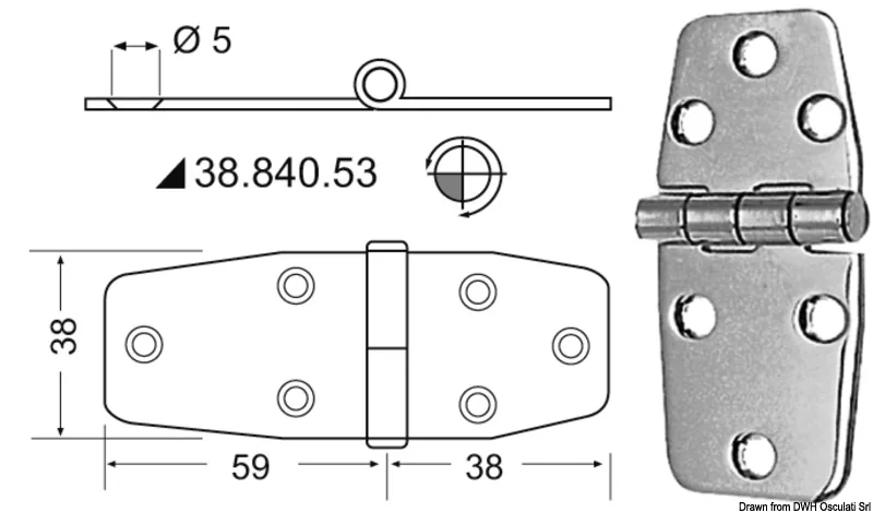 NORMALES EDELSTAHL-SCHARNIER 97x38 EDELSTAHL AISI 316 hochglanzpoliert.