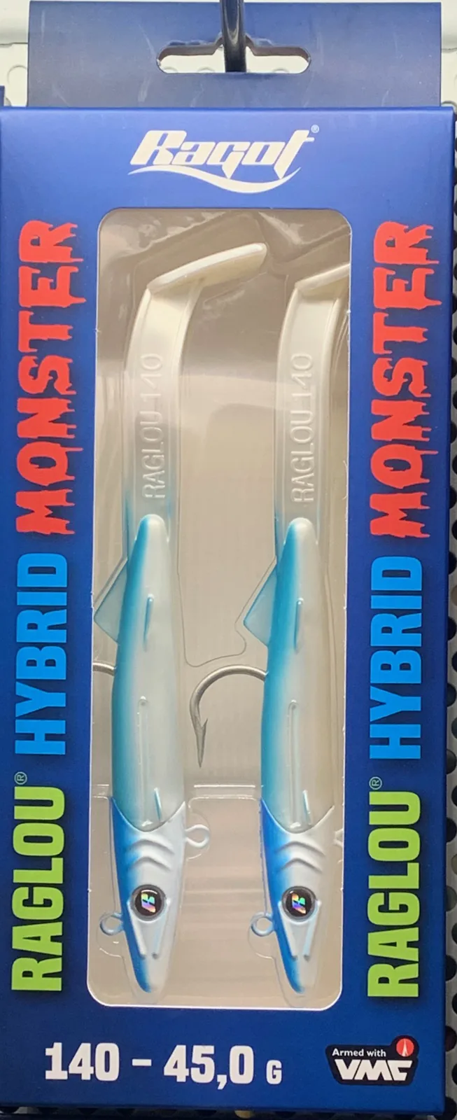 RAGLOU HYBRID MONSTER CM 140 GR . 45 COLOR PB RAPALA PAQUETE DE 2 PIEZAS CON CABEZA PLOMADA