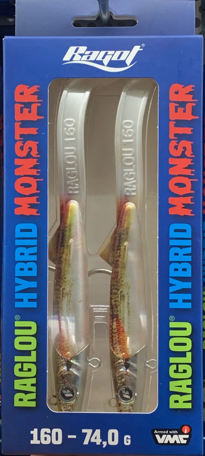 RAGLOU HYBRID MONSTER CM 160 GR . 74 COLOR ABLY RAPALA PAQUETE DE 2 PIEZAS CABEZA PLOMADA