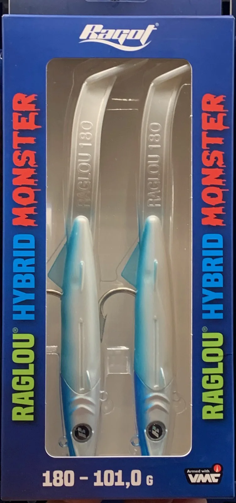 RAGLOU HYBRID MONSTER CM 180 GR . 101 COLOR PB RAPALA PAQUETE DE 2 CABEZA PLOMADA
