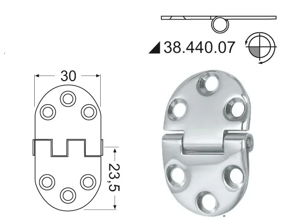 UMGEKEHRTES SCHARNIER 47X30 EDELSTAHL AISI 316 hochglanzpoliert.